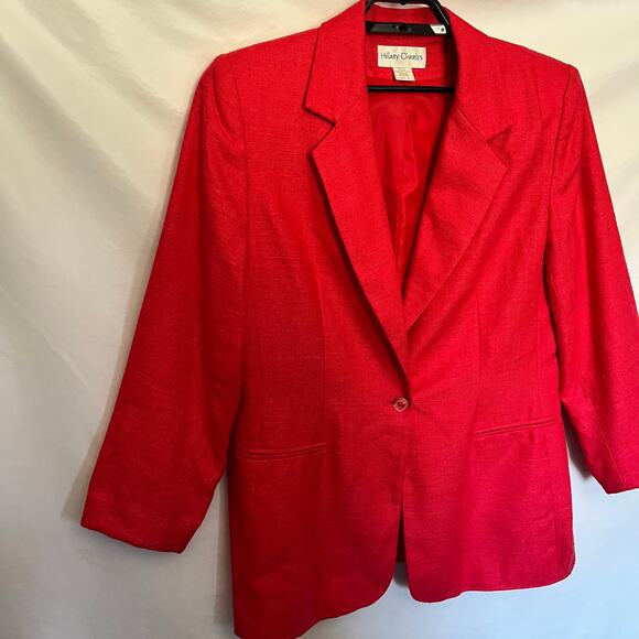 Vintage Hillary Charles 100% Silk Womens Blazer Jacket Red One Button Tweed USA - Picture 4 of 12